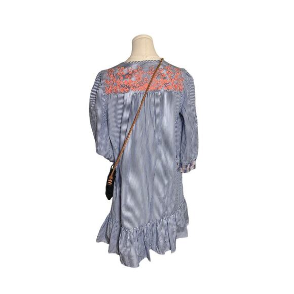 J.Crew Re-Imagined Boho Dress S Blue White Striped Embroidered Cotton Peasant - Picture 3 of 14